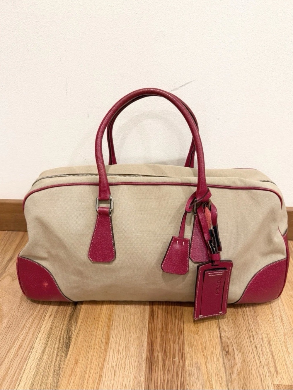 Prada Cinghiale-Trimmed Canapa Handle Bag Y2K Vintage